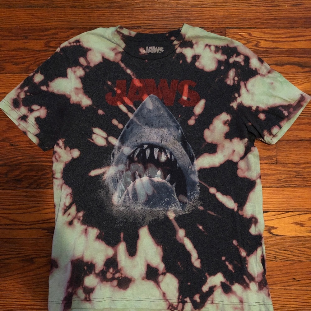 Jaws Custom Bleach Tie Dye Heather Blue Tee Large